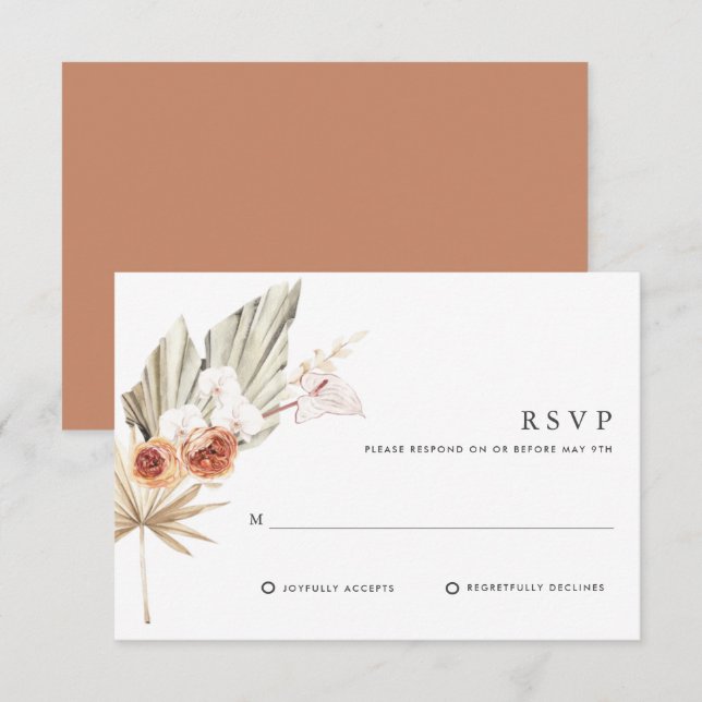 Boho Botanical Bohemisch Floral Wedding RSVP Karte (Vorne/Hinten)