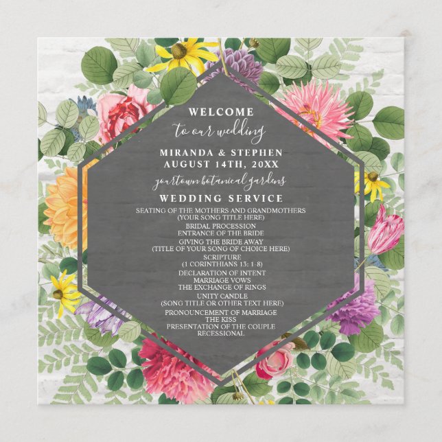 Boho Botanical Brick Wildblume Wedding Program Programm (Vorderseite)