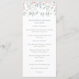 Boho Botanical Coral and Grey Mariage Menu