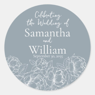 Boho Botanical Dusty Blue Floral Wedding Runder Aufkleber