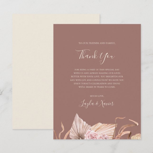 Boho Botanical Dusty Rose Vielen Dank Empfang Card Postkarte (Vorne/Hinten)