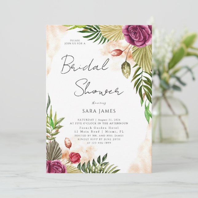 Boho-Botanical Elegance Bridal Shower Invitation Einladung (Stehend Vorderseite)