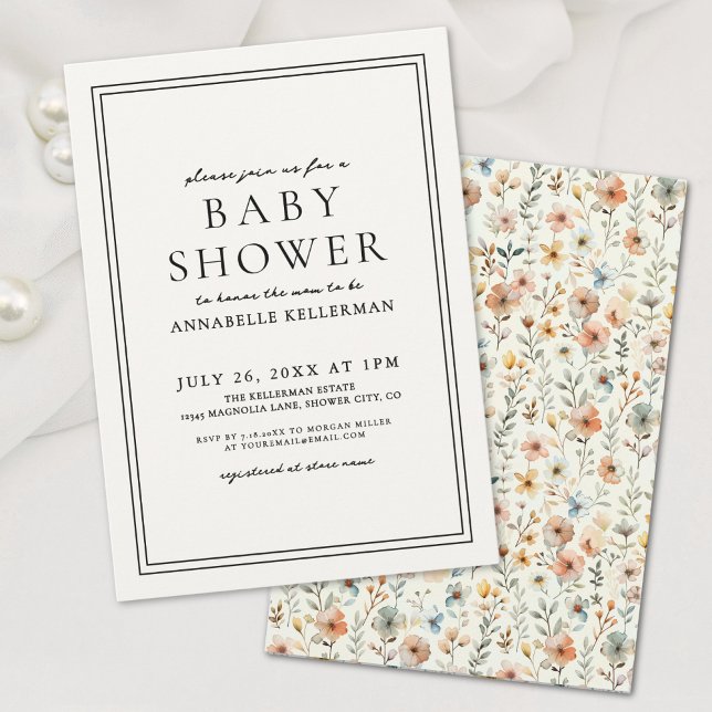 Boho Botanical Elegant Wildblume Baby Shower Einladung (Boho Botanical Elegant Wildflower Baby Shower Invitation)