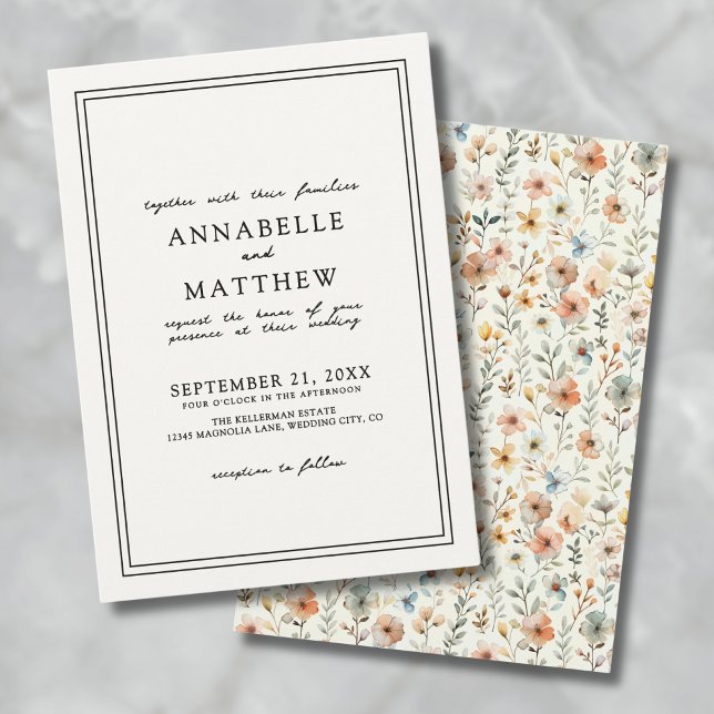 Boho Botanical Elegante Wildblume Hochzeit Einladung (Boho Botanical Elegant Wildflower Wedding Invitation)