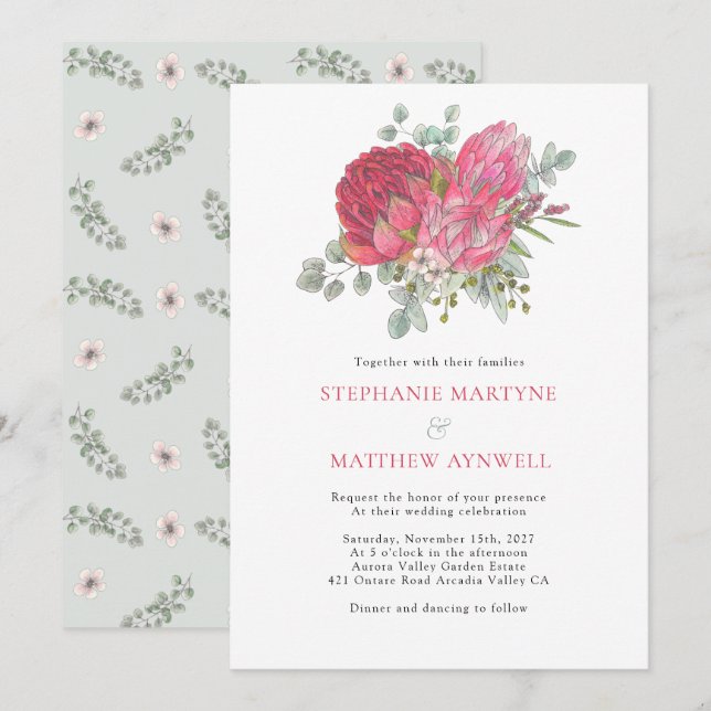 Boho Botanical Floral Eukalyptus Wedding Einladung (Vorne/Hinten)