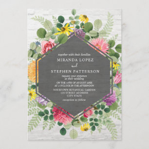 Boho Botanical Floral Geometric Brick Wedding Einladung