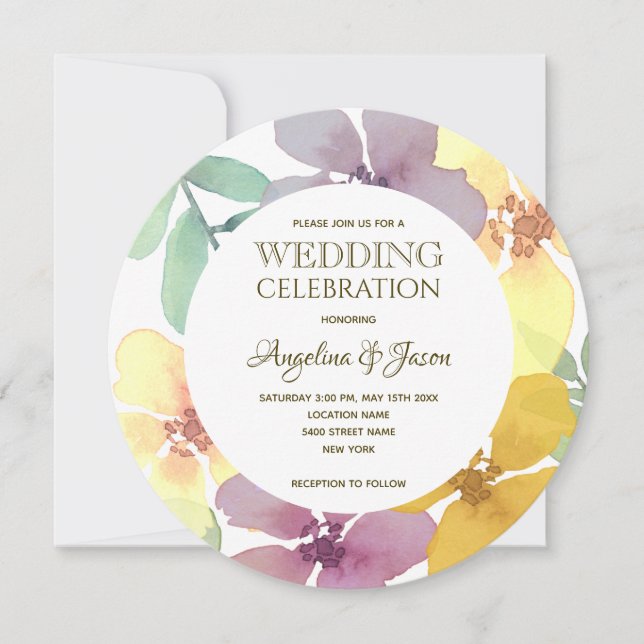Boho Botanical Floral Lila Wedding Einladung (Vorderseite)