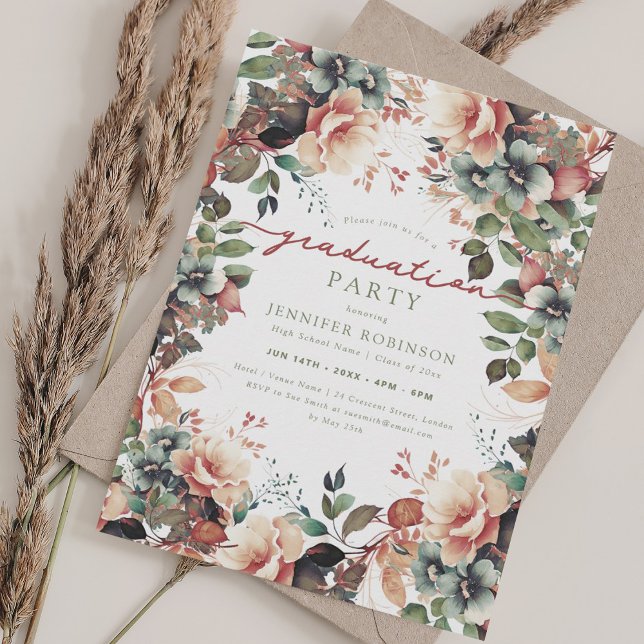 Boho Botanical Garden Floral Graduation Party Einladung (Boho Botanical Garden Floral Graduation Party Invitation)