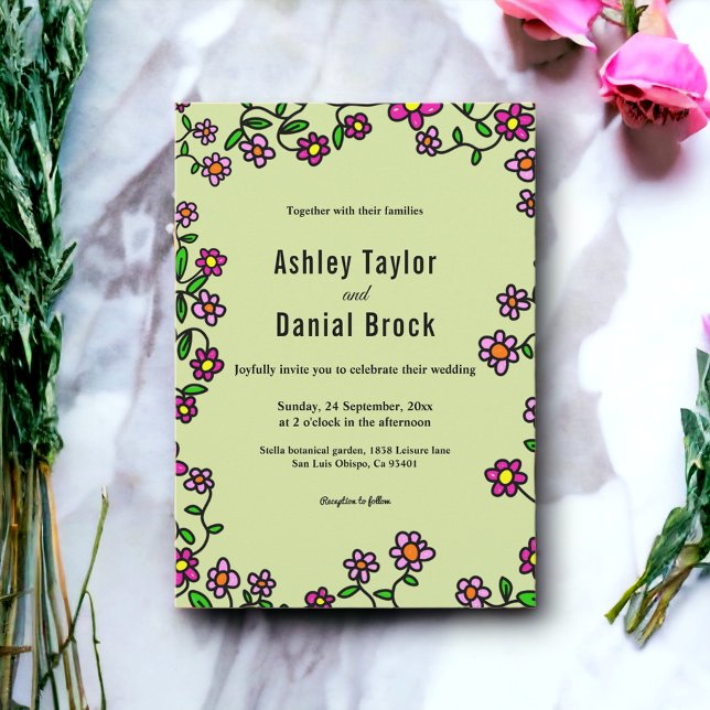 Boho Botanical Garden Rose Frühlingsblütenhochzeit Einladung (Von Creator hochgeladen)