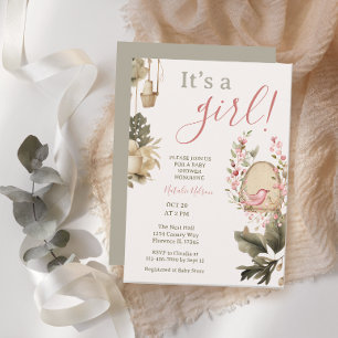Boho botanical It is a Girl Baby Shower Einladung