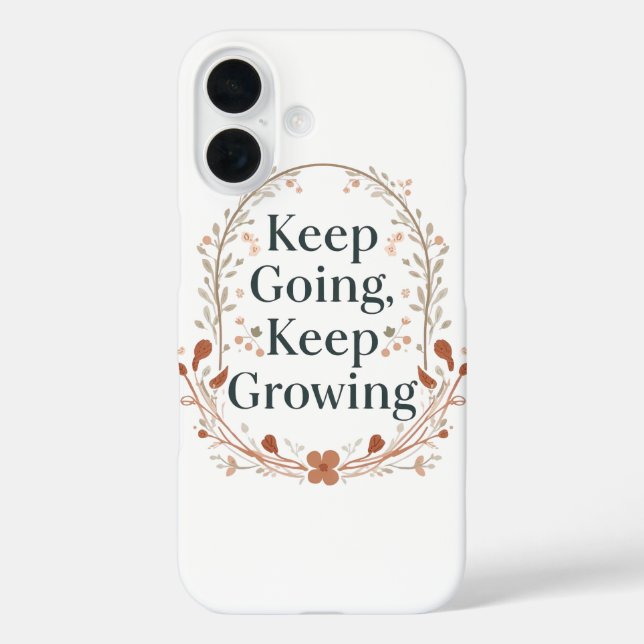 Boho Botanical "Keep Growing" Motivational Graphic iPhone 16 Hülle (Rückseite)