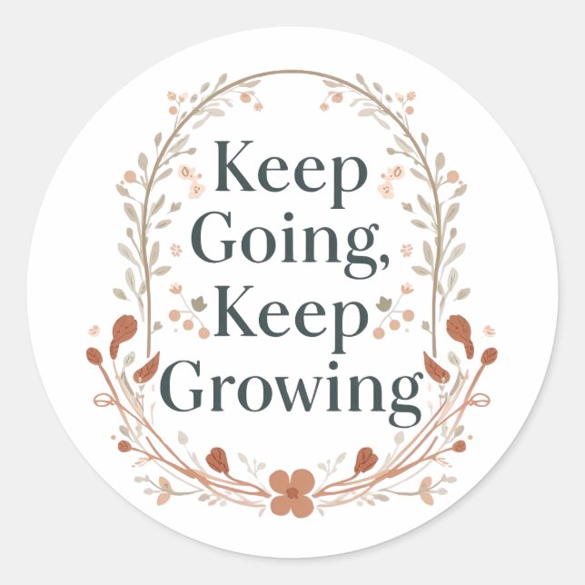 Boho Botanical "Keep Growing" Motivational Graphic Runder Aufkleber (Vorderseite)