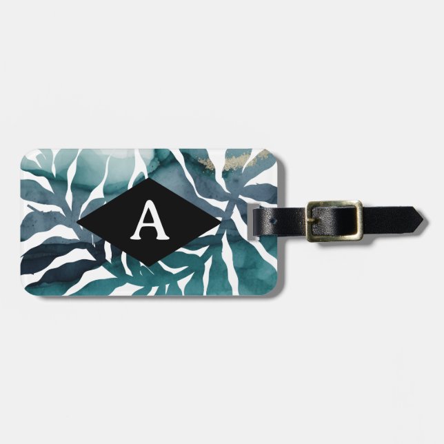 Boho Botanical Kelp Monogram Aquarell Matisse Gepäckanhänger (Vorderseite horizontal)