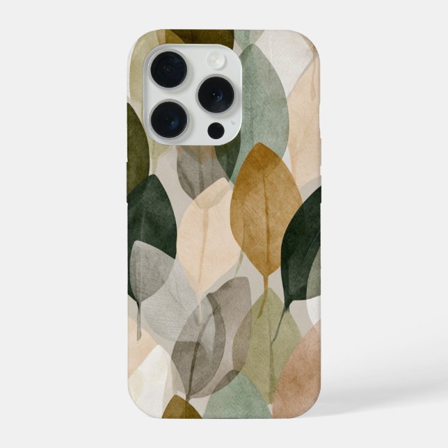 Boho Botanical Leaf Pattern Phone Case Neutral  iPhone 15 Pro Hülle (Rückseite)