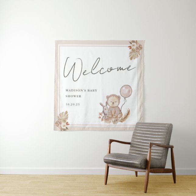 Boho Botanical mit Sweet Bear Baby Dusche Willkomm Wandteppich (Beispiel)