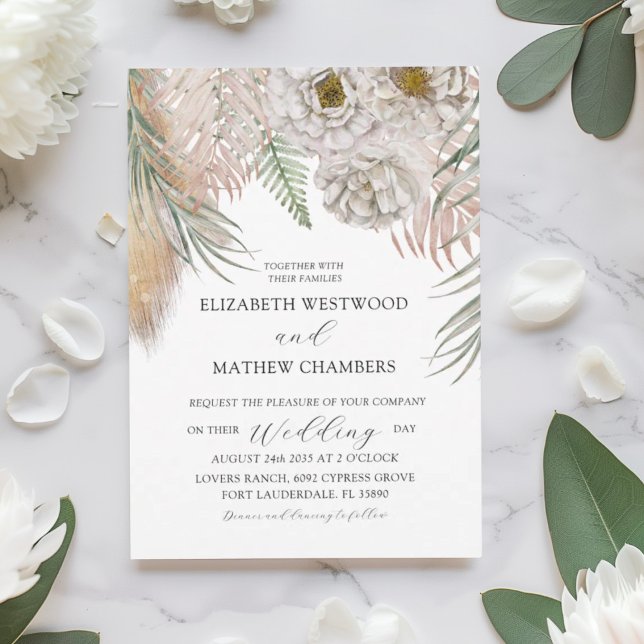 Boho Botanical Pampas Grass Wedding Invitation Einladung (Von Creator hochgeladen)