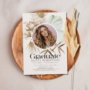 Boho Botanical Reviera Erthy Foto Abschluss Einladung