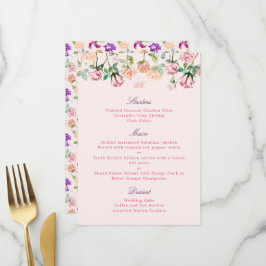 Boho Botanical Romance Watercolor Rose Menükarte