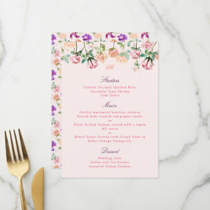 Boho Botanical Romance Watercolor Rose Menükarte