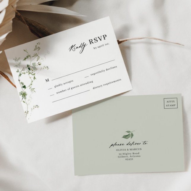 Boho Botanical Sage Green Vine Wedding RSVP Card Karte (RSVP Card Front/Back)