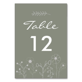 Boho Botanical Sage Green Wildblume Wedding Tischnummer