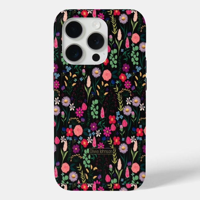 Boho Botanical Watercolor Blume Black Case-Mate iPhone Hülle (Rückseite)