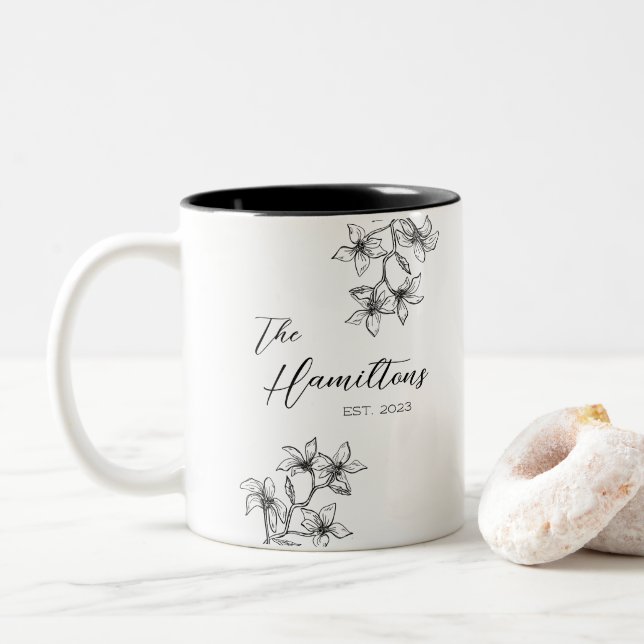 Boho Botanical Wedding Anniversary Zweifarbige Tasse (Mit Donut)