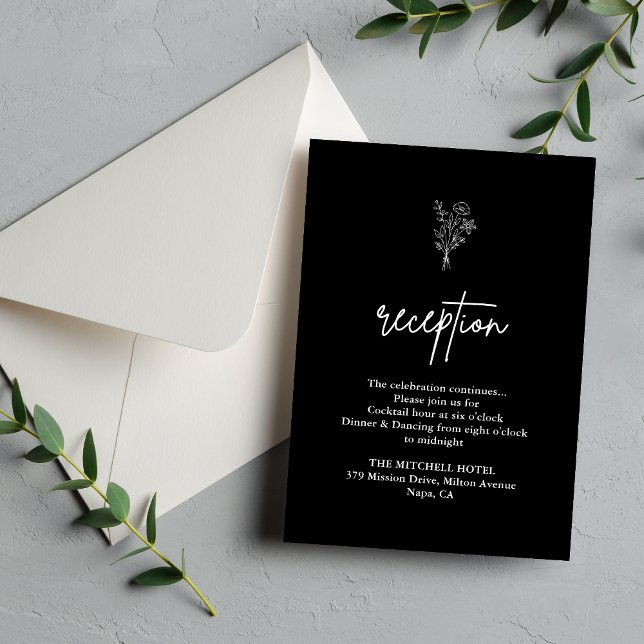Boho Botanicals Black Wedding Empfang Begleitkarte (Von Creator hochgeladen)