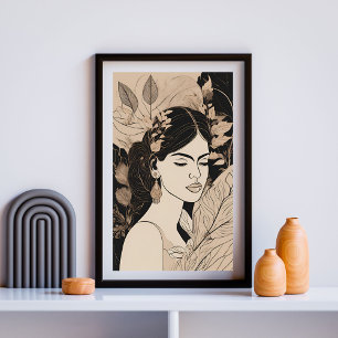 Boho-Botanik-Frauen-Linienkunst-Druck Poster