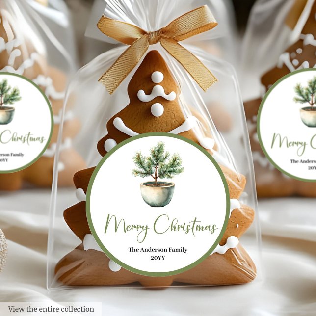 Boho-Botanik-Weihnachtsbaum-Wasserfarben-Aufkleber Runder Aufkleber (Boho Botanical Christmas Tree Watercolor Sticker)