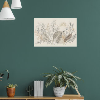 Boho-Botanik-Wildblumen-Linienkunst-Leinwanddruck Poster