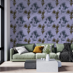 Boho Botanische Blume Muster Blau Tapete