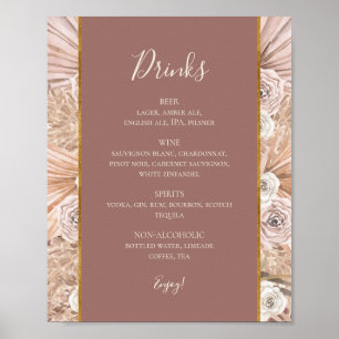 Boho Botanische Dusty Rose Wedding Drinks Menü Zei Poster