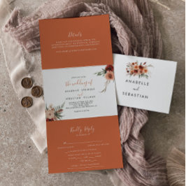 Boho Botanische Herbstblütenhochzeit Dreifach Gefaltete Einladung