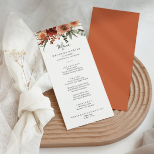 Boho Botanische Herbstflorale Hochzeitsmenü Menükarte