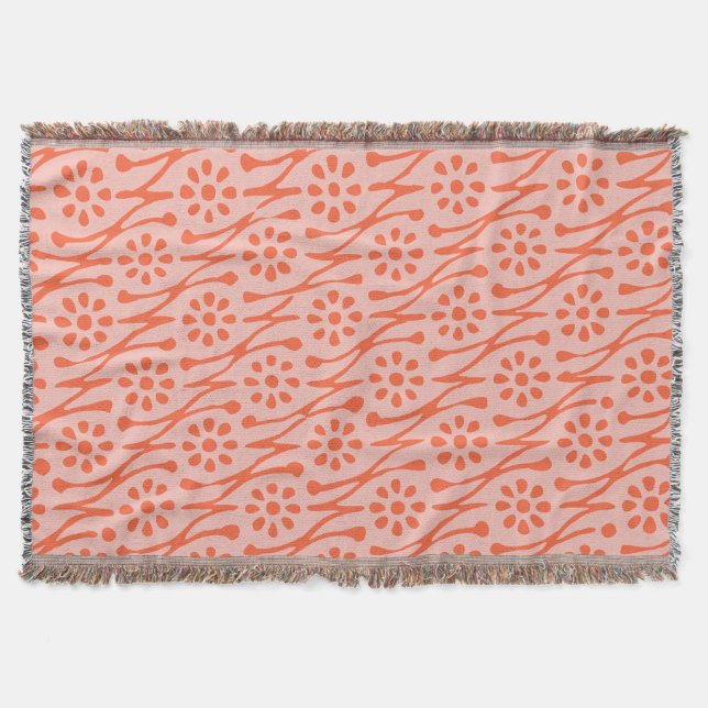 Boho botanische Illustration Muster Korallenrot Decke (Vorderseite)