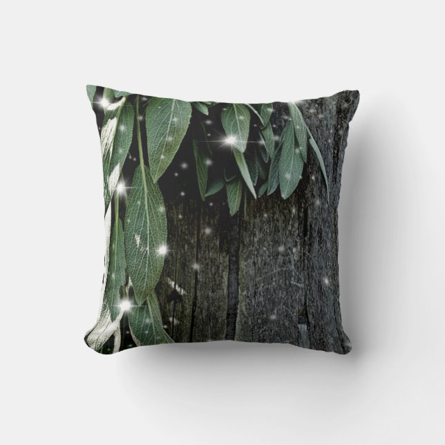 Boho Botanische Kräuterhalde Holz Twinkle Lights Kissen (Vorderseite)