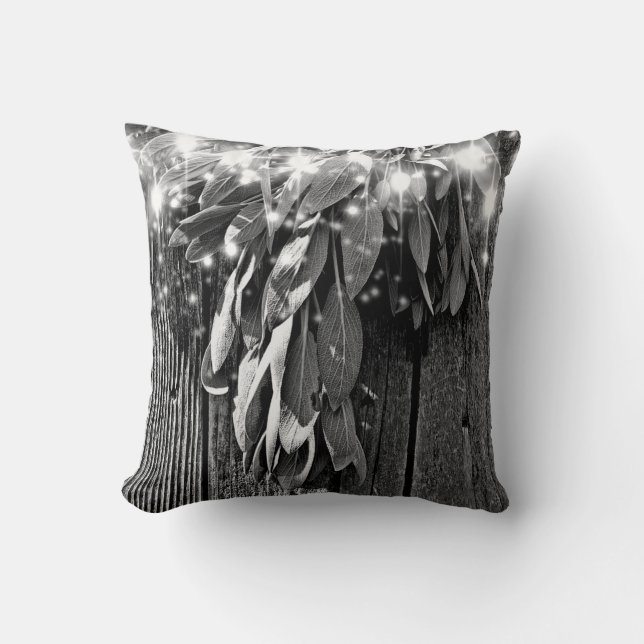 Boho Botanische Kräuterpflanzen Blätter Barnwood T Kissen (Vorderseite)