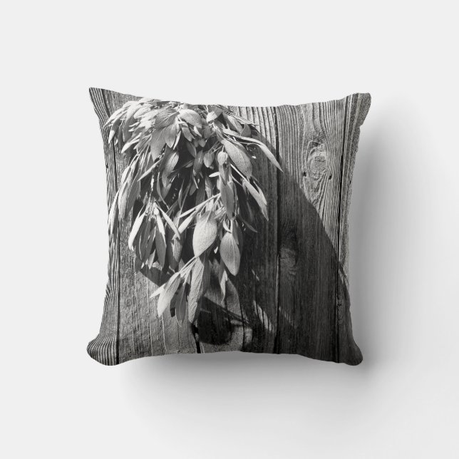 Boho Botanische Kräuterpflanzen Blätter Barnwood T Kissen (Vorderseite)