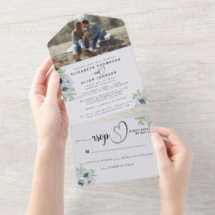 Boho Botanische Lavendel Blumen Hochzeitsfoto RSVP All In One Einladung