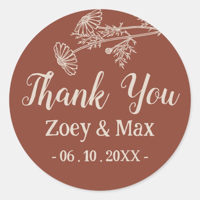 Boho Botanische Minimalistisch Terracotta Orange Runder Aufkleber (Vorderseite)