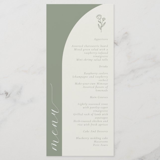 Boho Botanische Monogramm Sage Green Wedding Menükarte (Vorderseite)