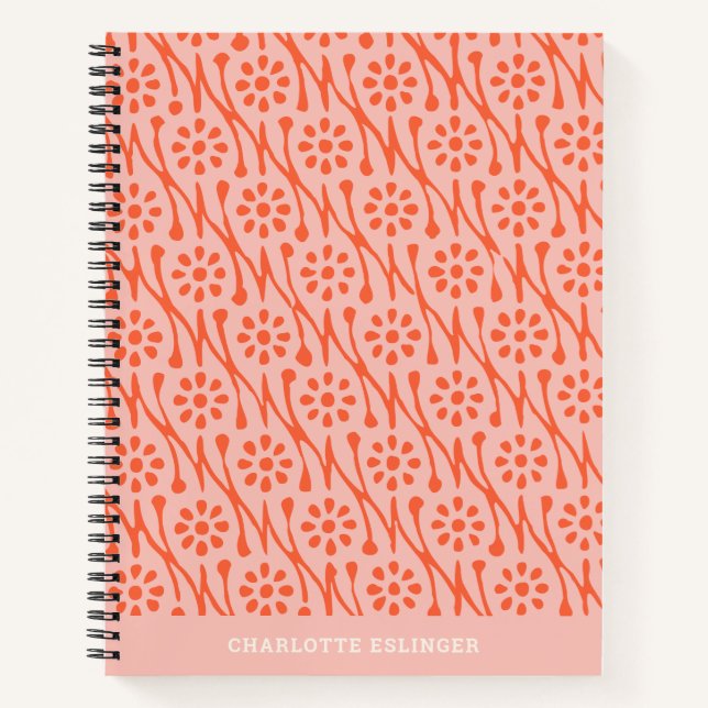 Boho Botanische Muster Blush Coral Personalisiert Notizbuch (Vorderseite)