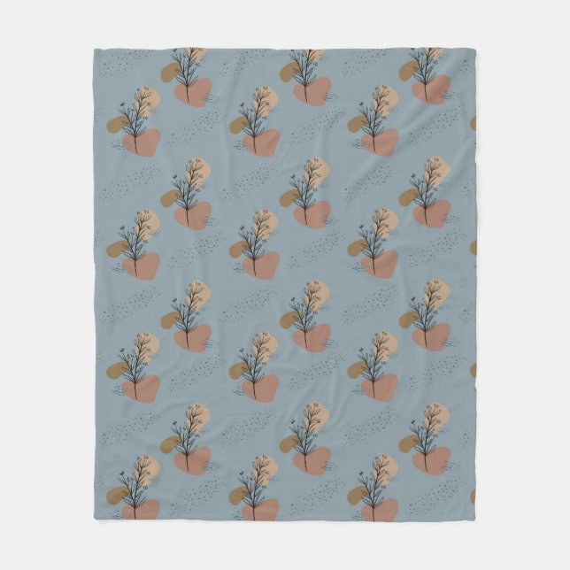 Boho Botanische Muster Mocha Mousse und Akzente Fleecedecke (Vorderseite)