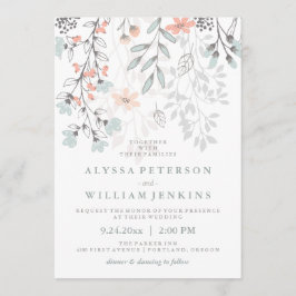 Boho Botanische Rustikale Hochzeit in Korallen und Einladung