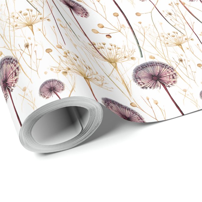 Boho Botanische Vintage Blume Muster Geschenkpapier (Rolleneckpunkt)