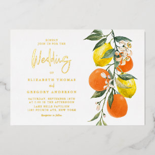 Boho Botanische Zitronen und Orangen-Garland Hochz Folieneinladung