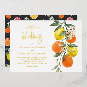 Boho Botanische Zitronen und Orangen-Garland Hochz Folieneinladung