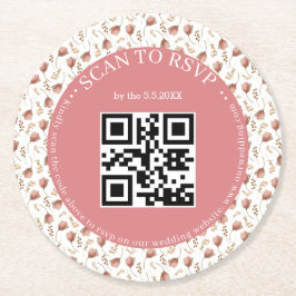 boho botanischen uAwg qr Code Hochzeit stilvoll Runder Pappuntersetzer
