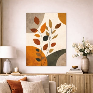 Boho-Botanischer abstrakter Blätter-Neutral-Erdbod Poster
